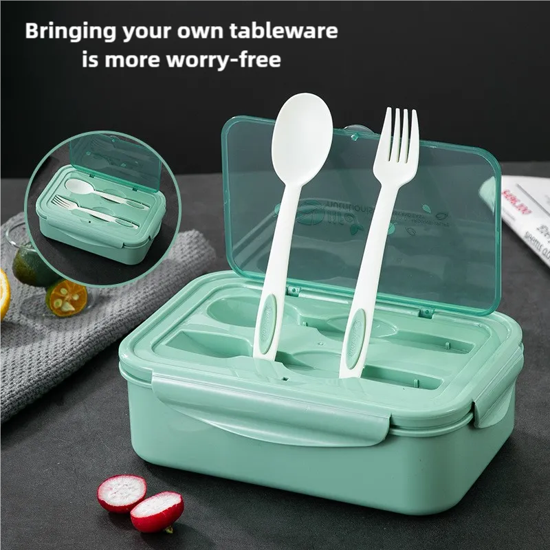 2 PCS Green Multipurpose Lunch Box with Spoon & Fork | Compact and Practical Lunch Storage