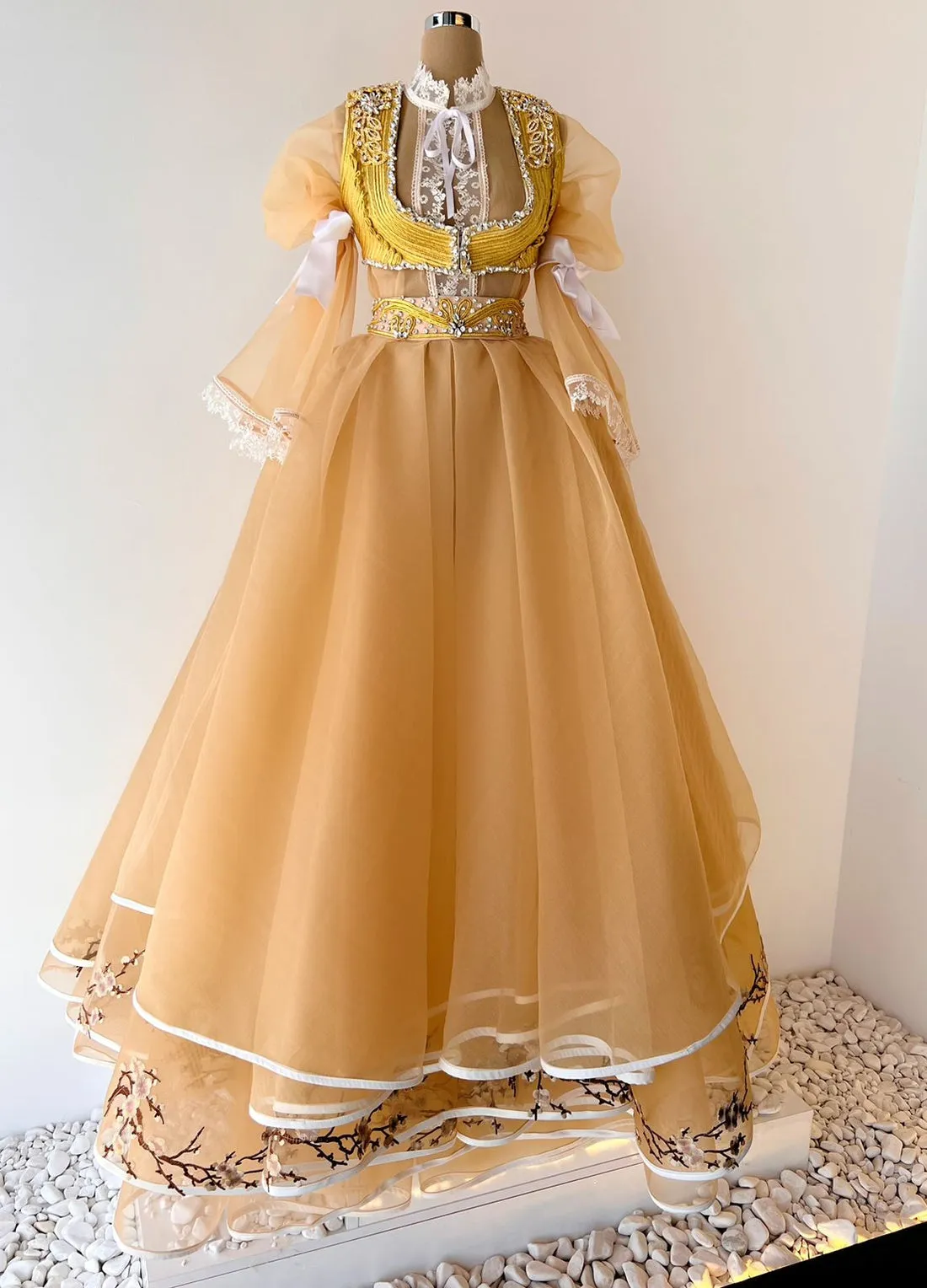 Addilynn Nude & Gold Embellished Evening Dress