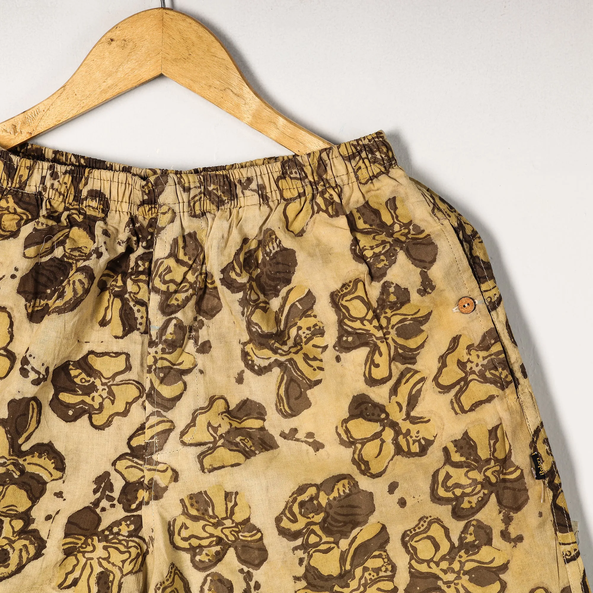 Beige - Bagru Block Printed Cotton Unisex Boxer/Shorts