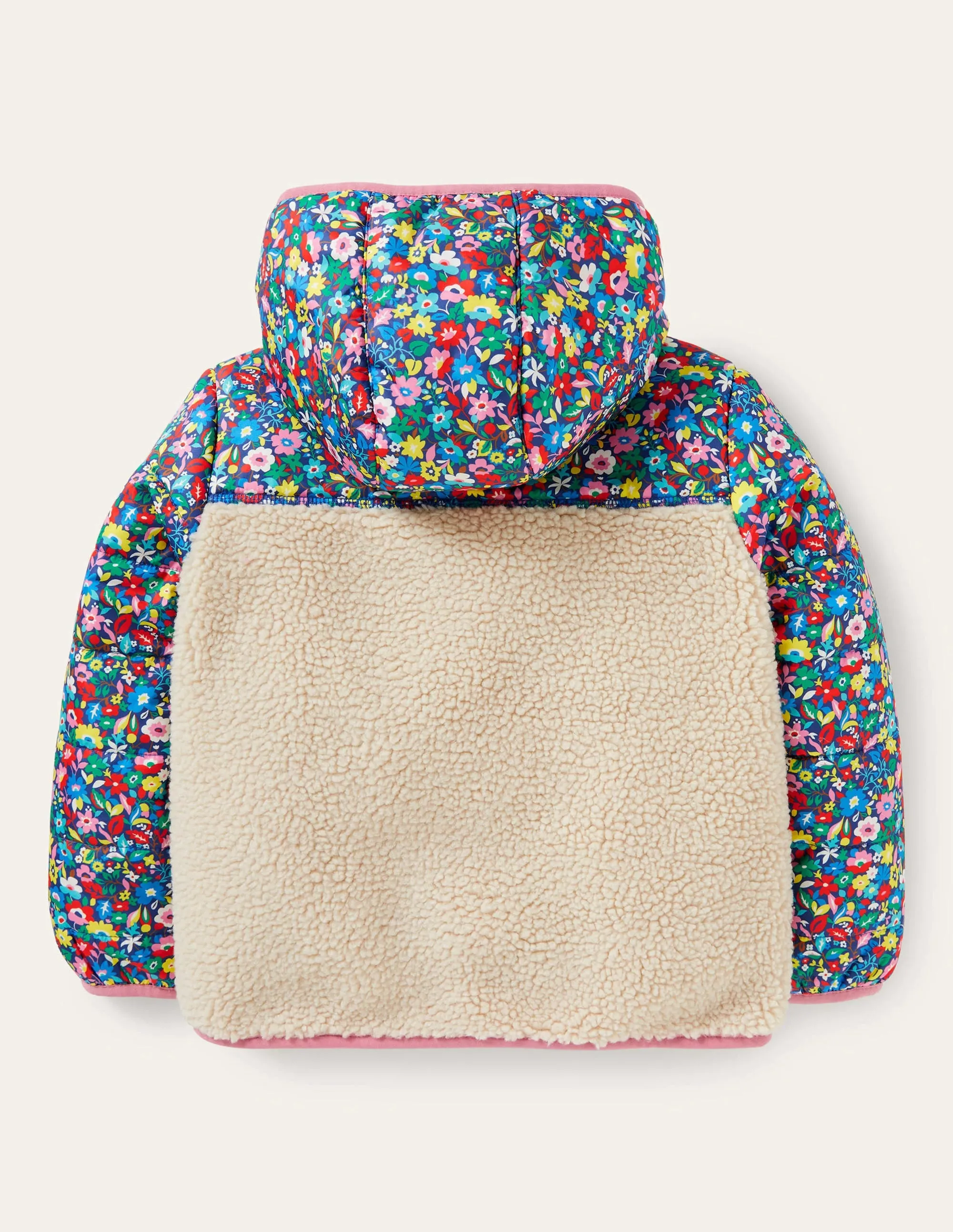 Colourblock Borg Jacket-Borg Multi Patchwork Floral