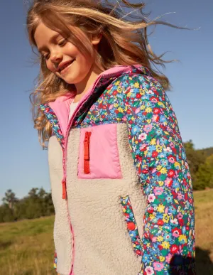 Colourblock Borg Jacket-Borg Multi Patchwork Floral