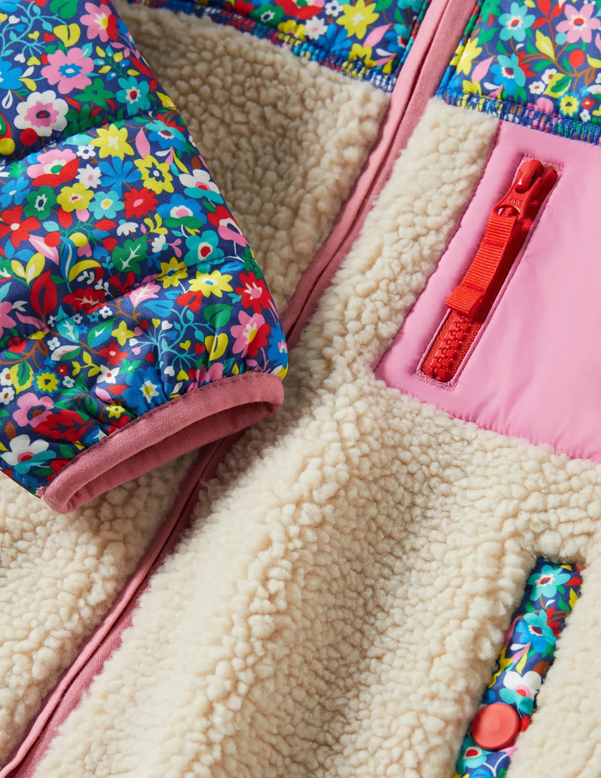 Colourblock Borg Jacket-Borg Multi Patchwork Floral