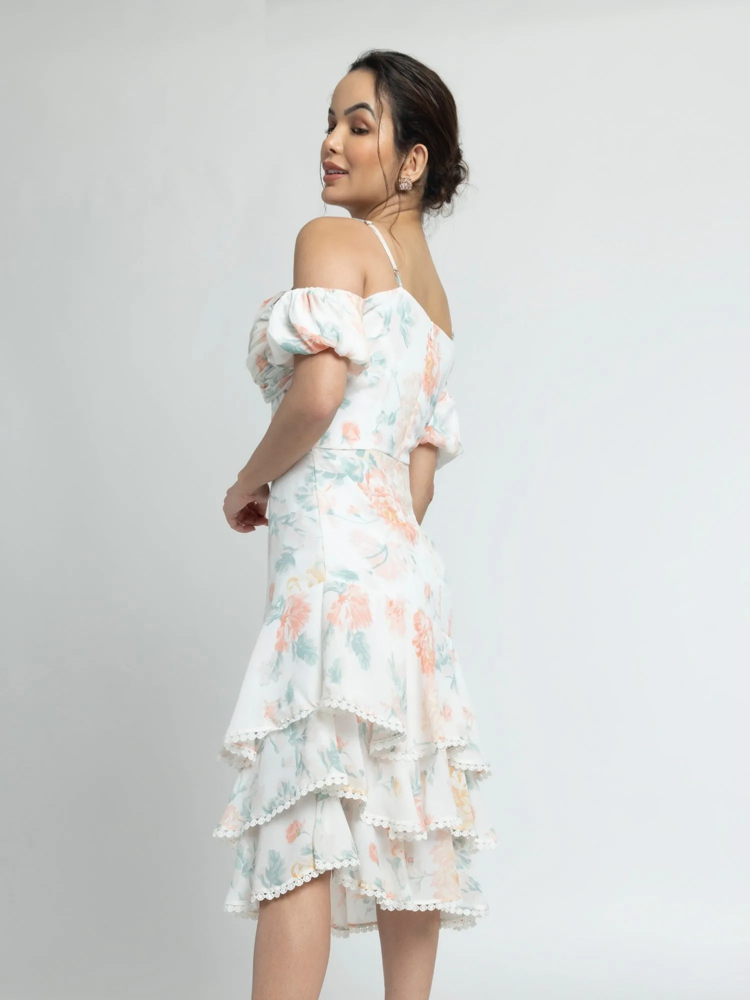 Exquisite Ivory Off-Shoulder Midi Dress