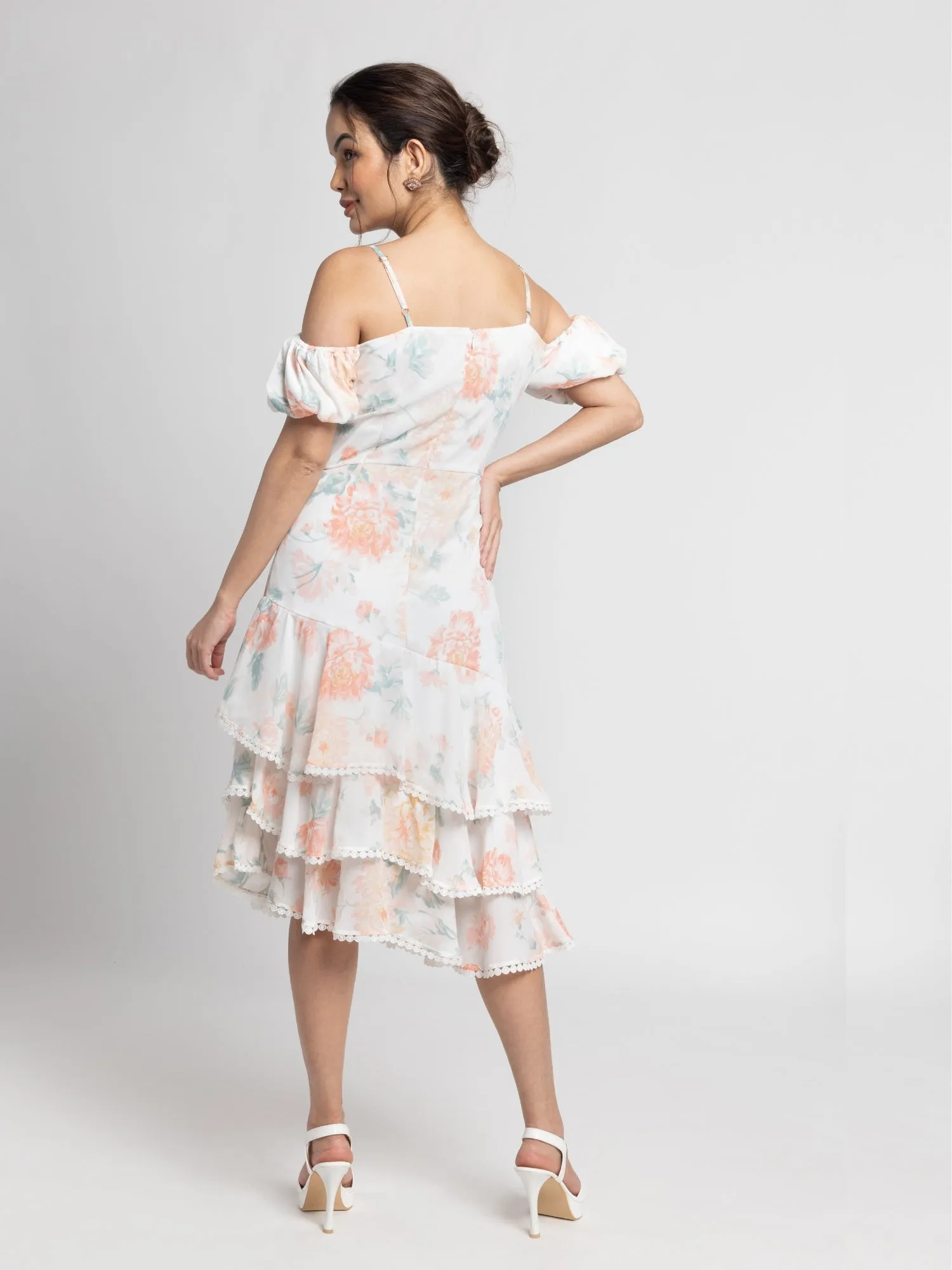 Exquisite Ivory Off-Shoulder Midi Dress