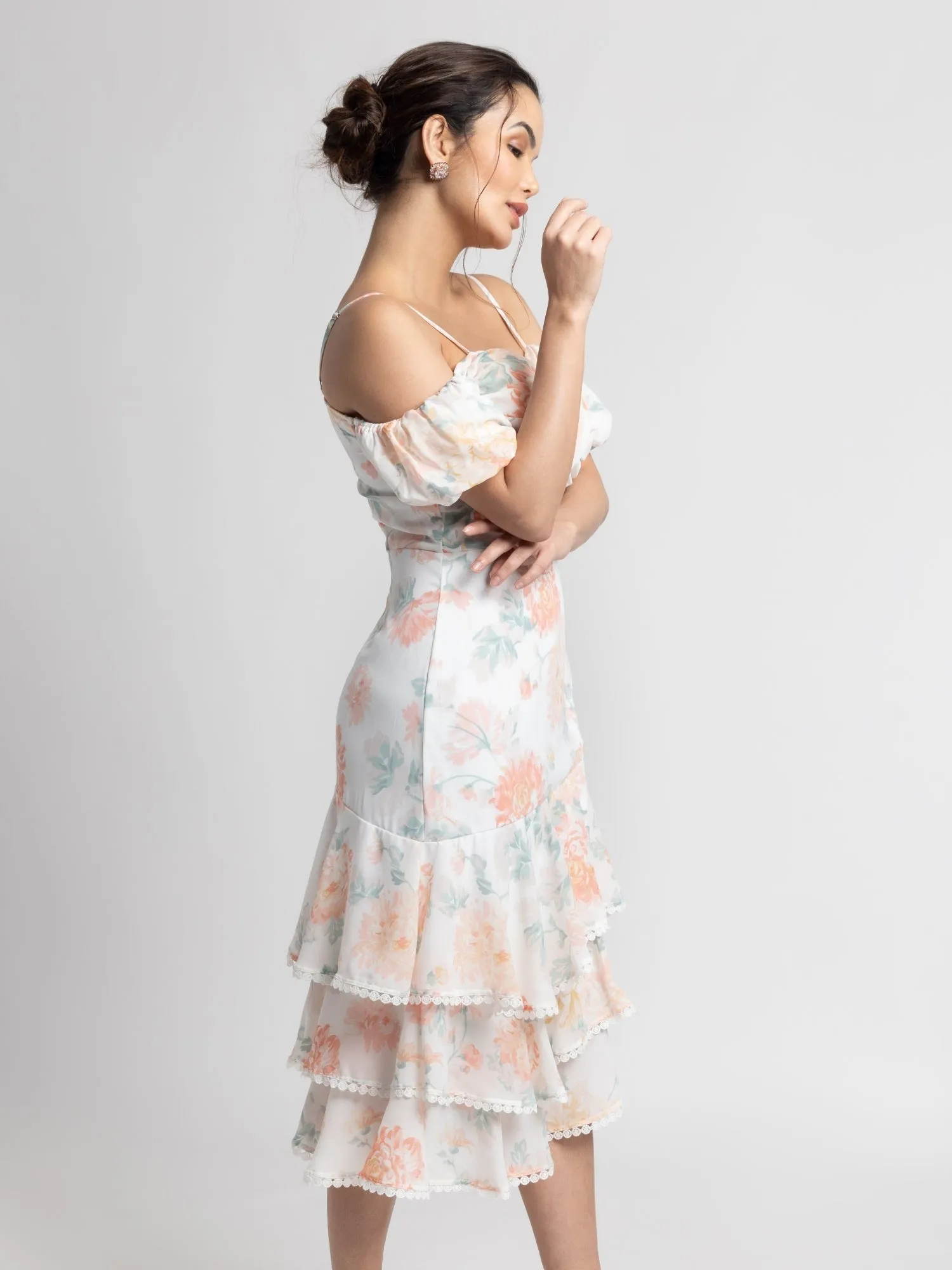 Exquisite Ivory Off-Shoulder Midi Dress
