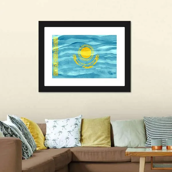 Flag Of Kazakhstan Canvas Wall Art
