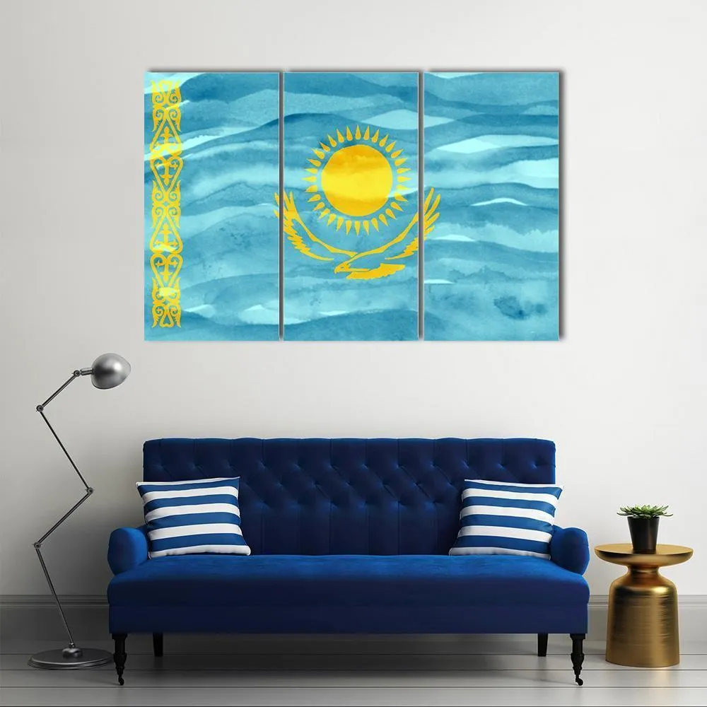 Flag Of Kazakhstan Canvas Wall Art