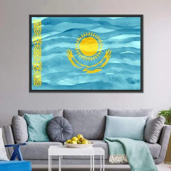Flag Of Kazakhstan Canvas Wall Art