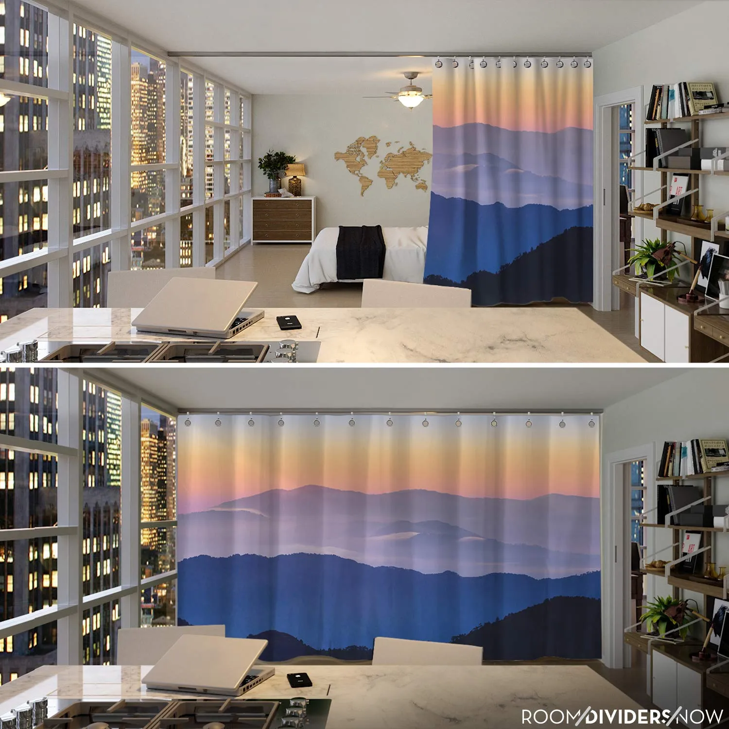 Room/Dividers/Now Premium Room Divider Curtain, 9ft Tall x 5ft Wide (Misty Mountains