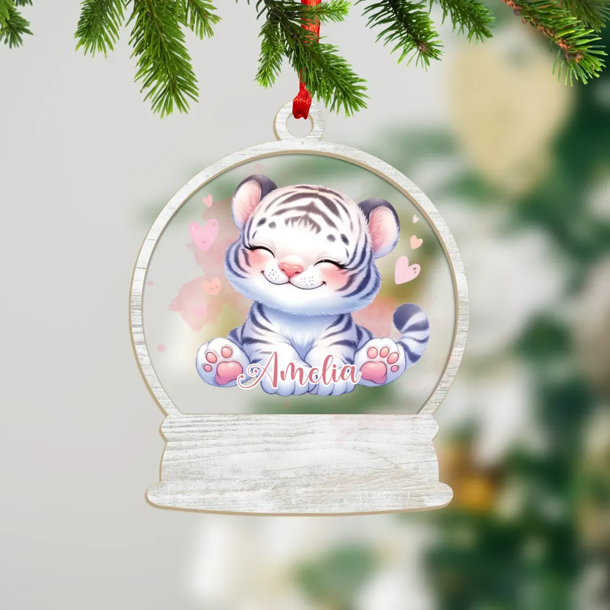 Wood and Acrylic Ornament Personalised White Tiger