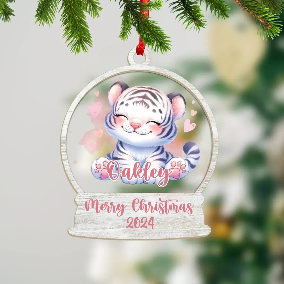 Wood and Acrylic Ornament Personalised White Tiger
